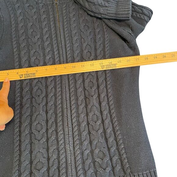 L.L.Bean Medium Navy Blue Cable Knit Zip-up Sweater Women's M Heavyweight Cozy - Picture 7 of 11